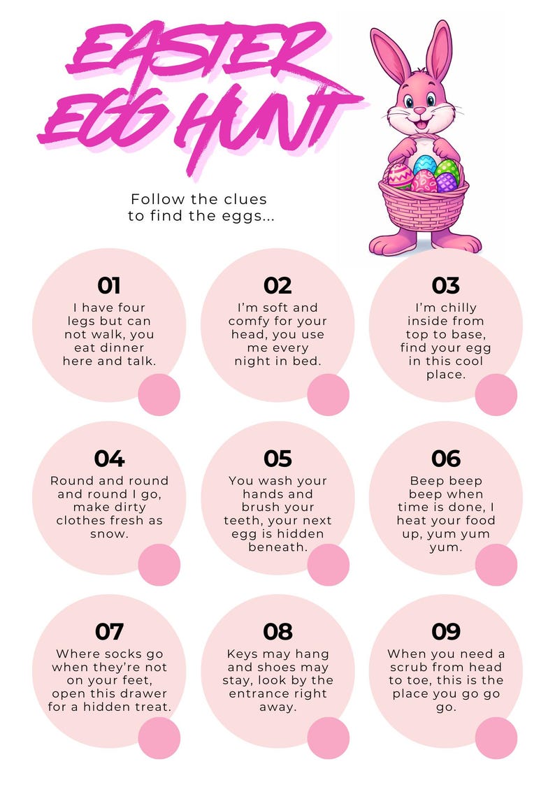 Easter Egg Hunt Clues Printable for Kids | Indoor Scavenger Hunt Game ...