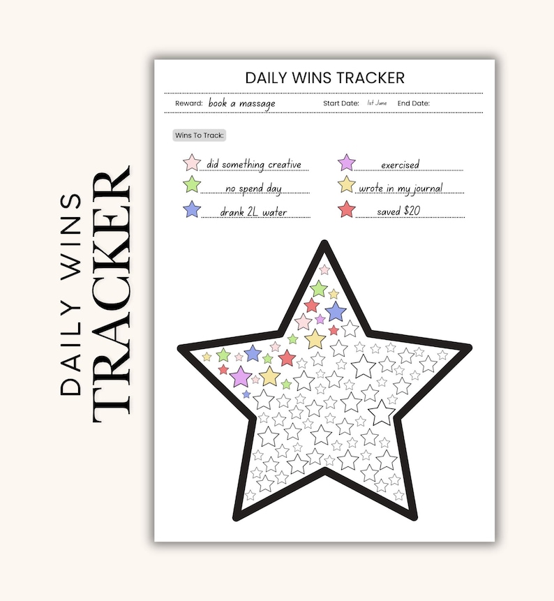 Daily Wins Progress Tracker Printable | Star Edition Habit Builder ...