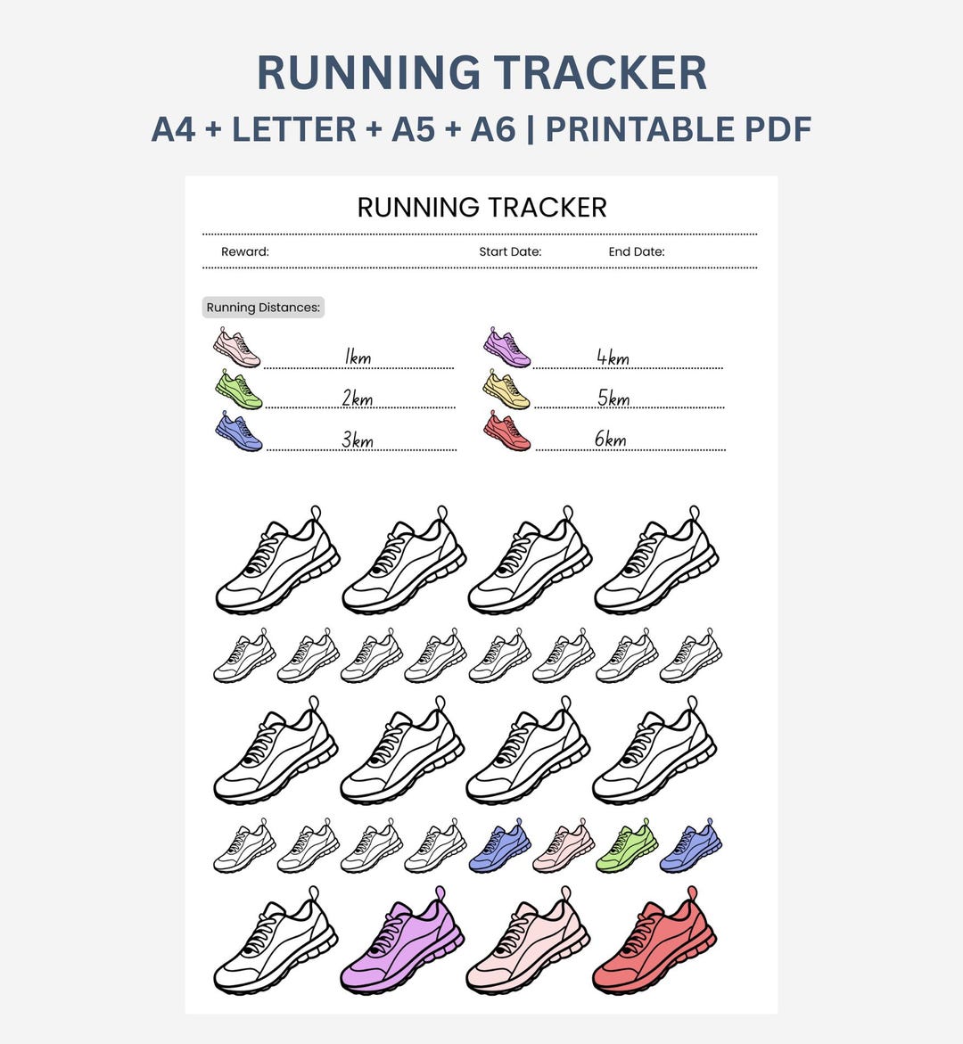 Running Distance Tracker Printable | Colour-in Run Log | KM and Miles ...