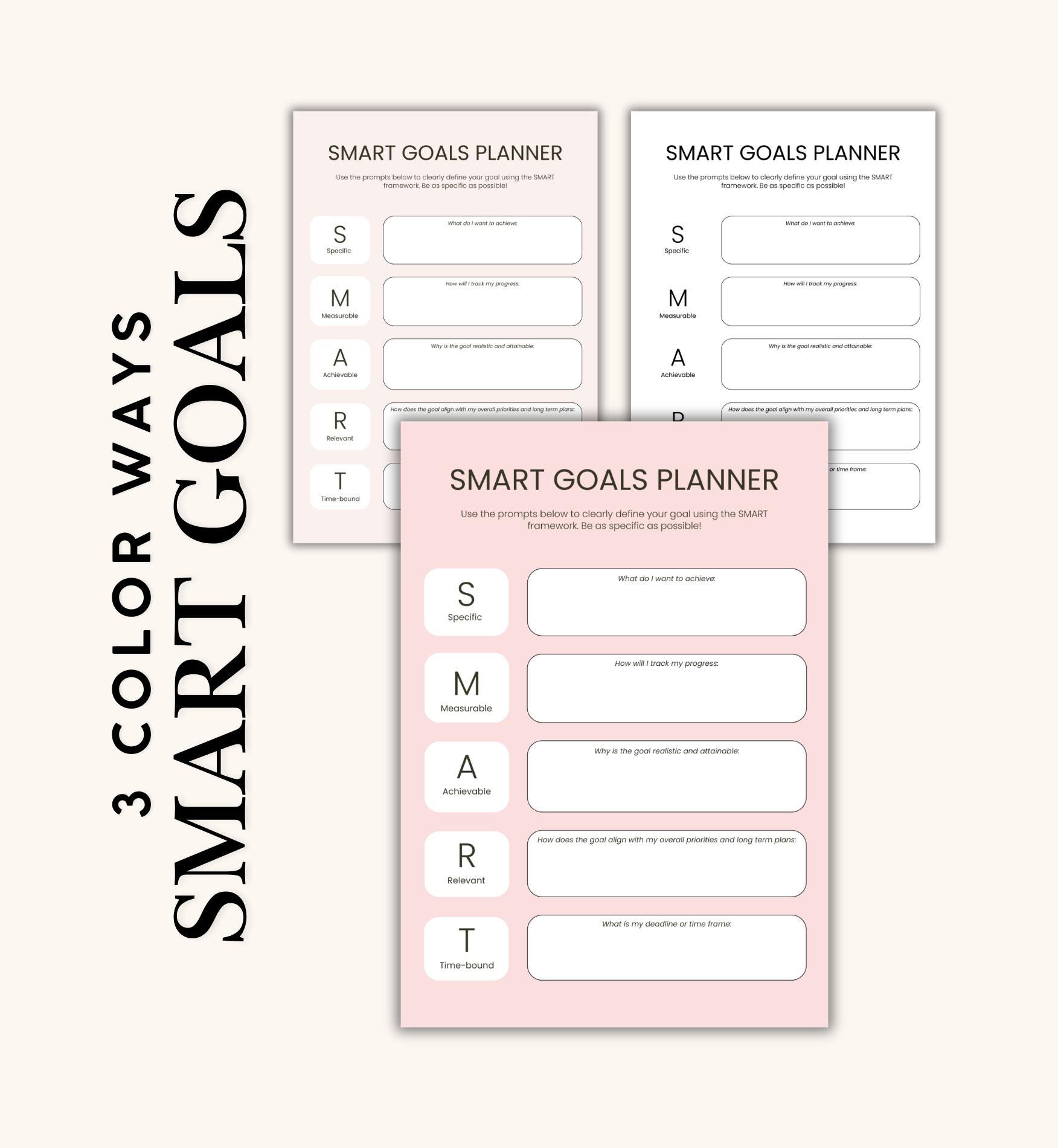 SMART Goals Planner Printable A4 Goal-Setting Templates Productivity & Success Planning PDF