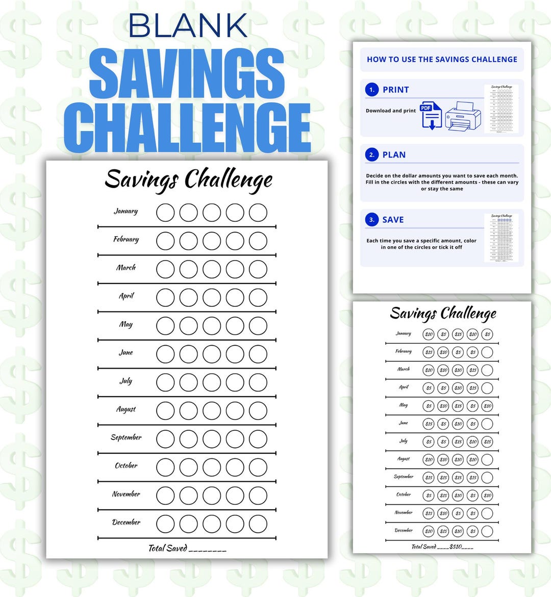 Saving Task Templates Simple Savings Challenge Template | Track Your Money Each Month ...