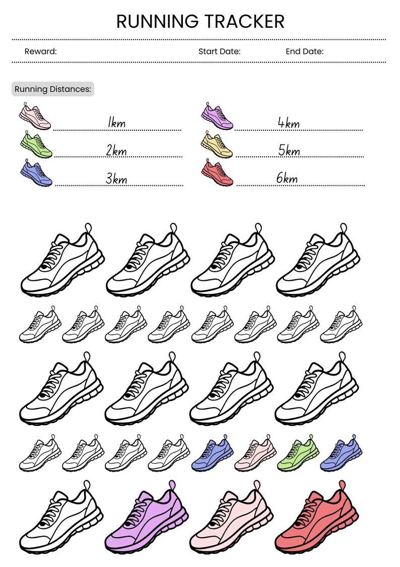 Running Distance Tracker Printable | Colour-in Run Log | KM and Miles ...