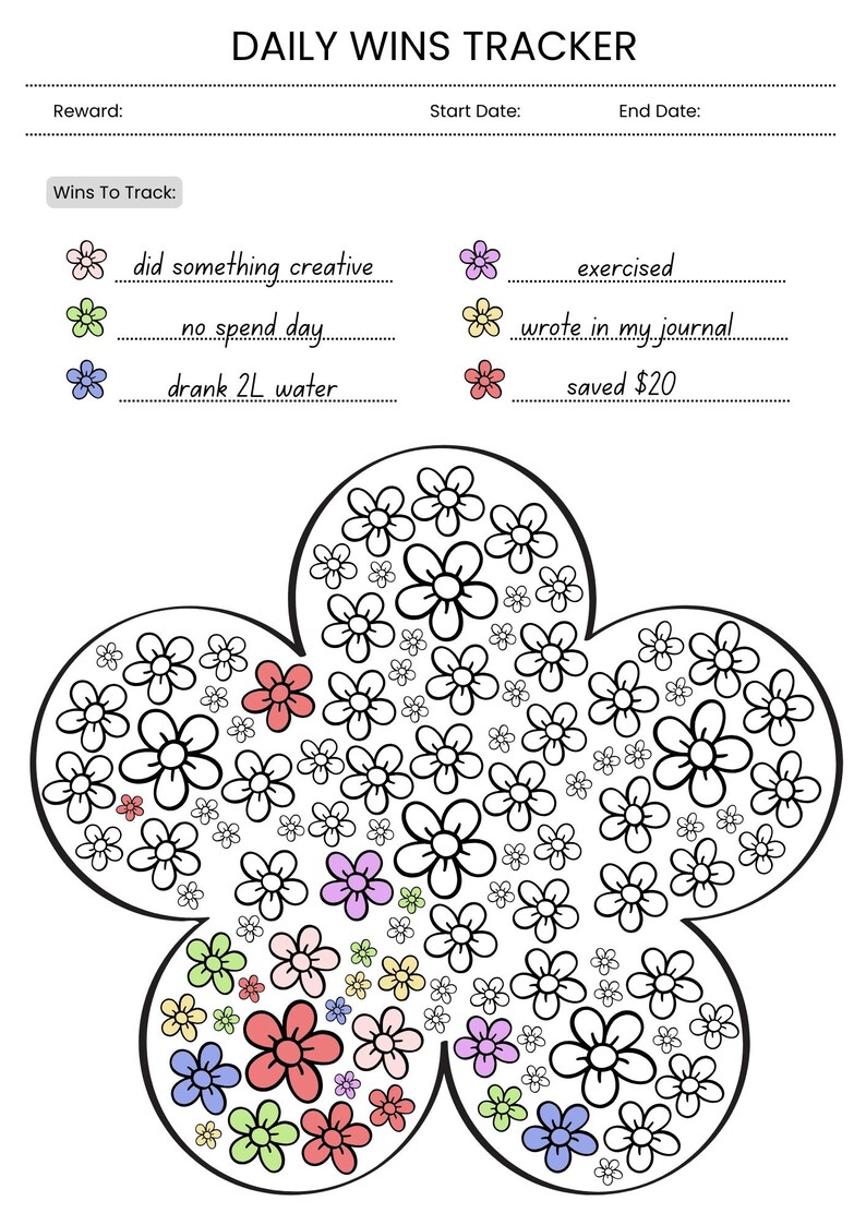 Daily Wins Tracker Printable | Flower Edition Habit Builder ...