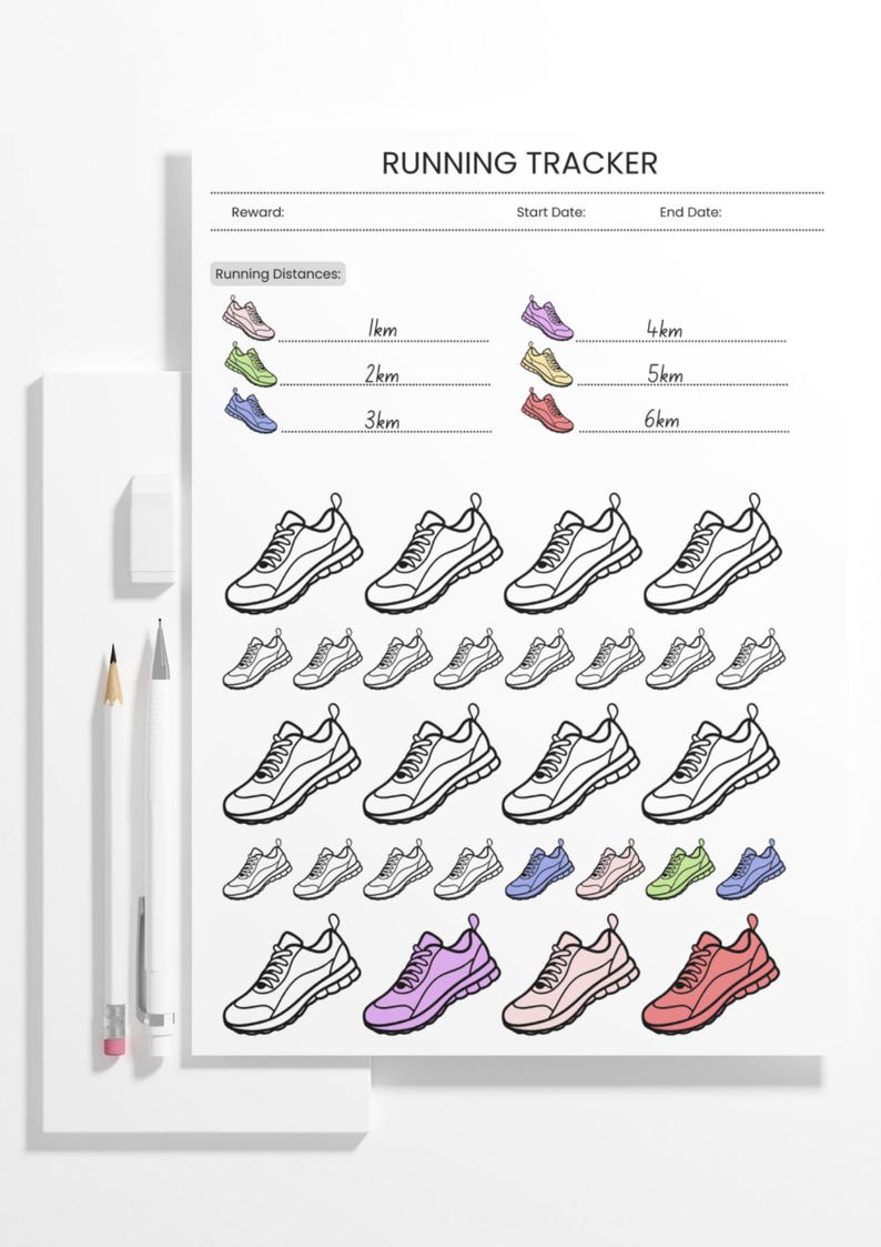 Running Distance Tracker Printable | Colour-in Run Log | KM and Miles ...