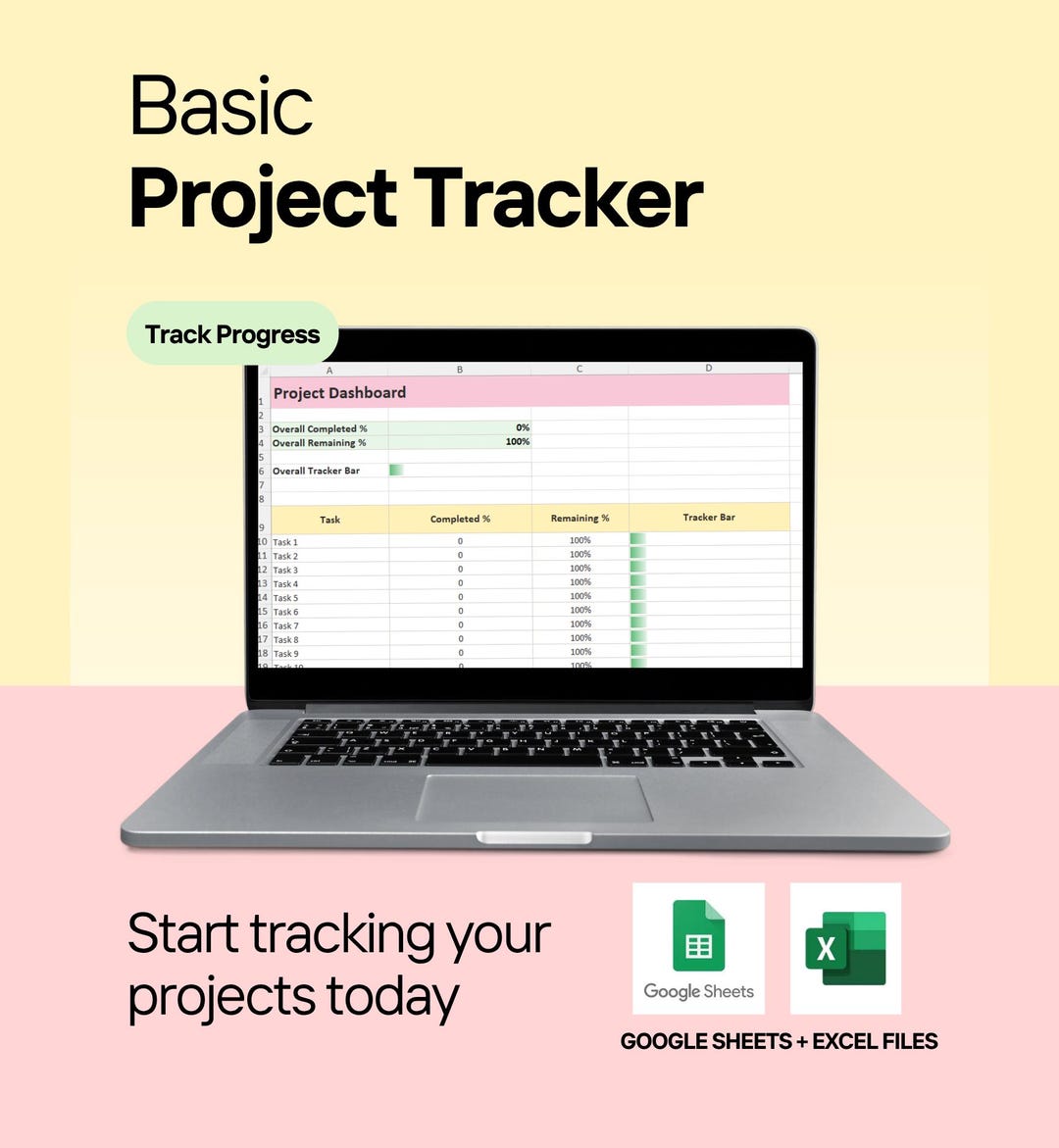 Task & Progress Tracker Spreadsheet | Excel + Google Sheet Project ...