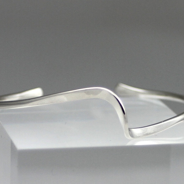 Handmade Sterling Silver Wave Cuff Bracelet, Minimalist Jewelry