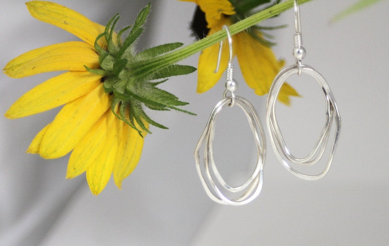 Organic ovals earring sterling silver hoop chandelier Etsy