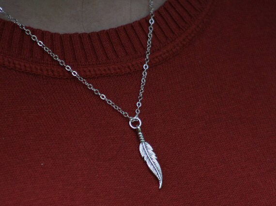 Sterling Silver Feather Necklace charm necklace feather | Etsy