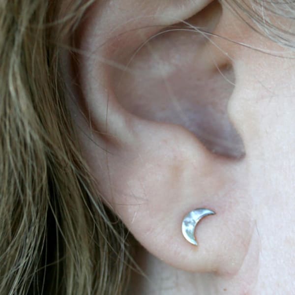 Handmade Hammered Sterling Silver Crescent Moon Stud Earrings