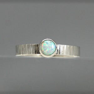 Handmade Hammered Sterling Silver Simulated Opal Ring, Stackable Band
