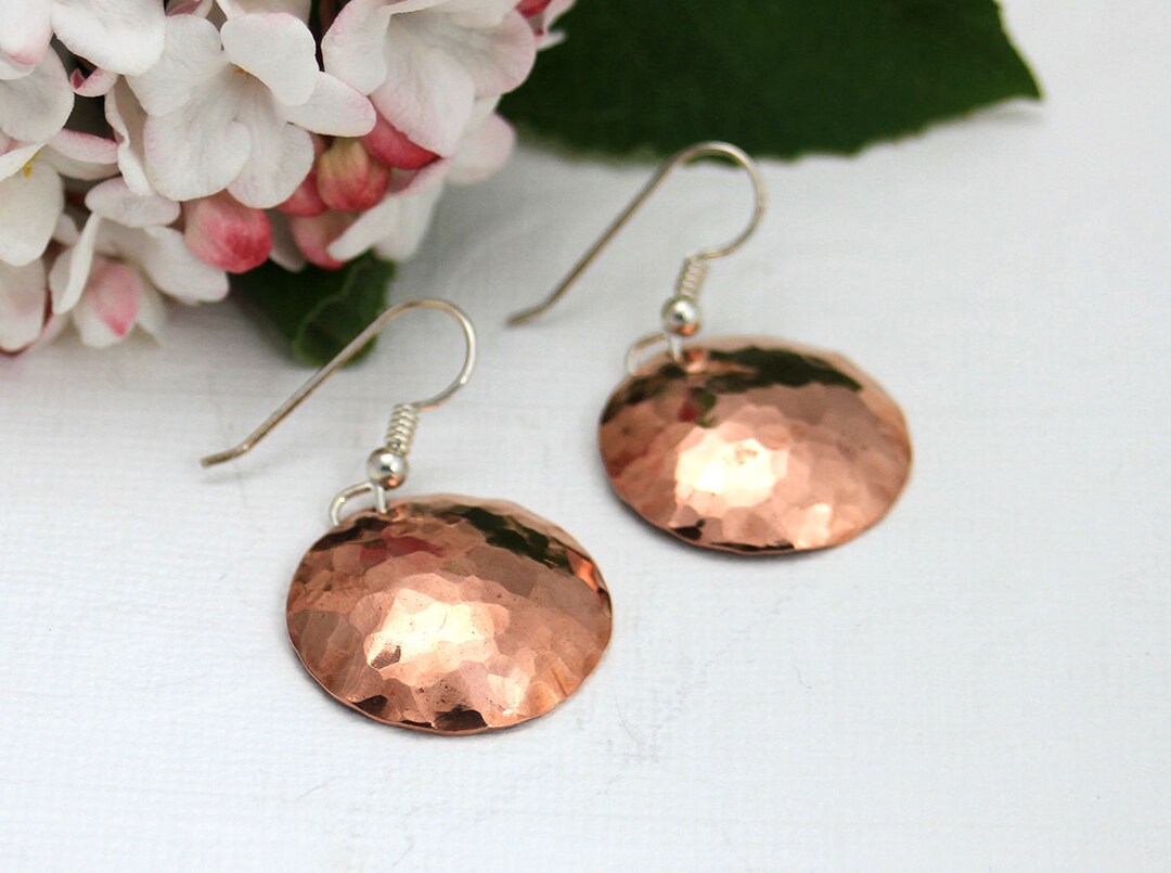 Copper Earrings, Copper Dangles, Hammered Copper Earrings, Women, Eco