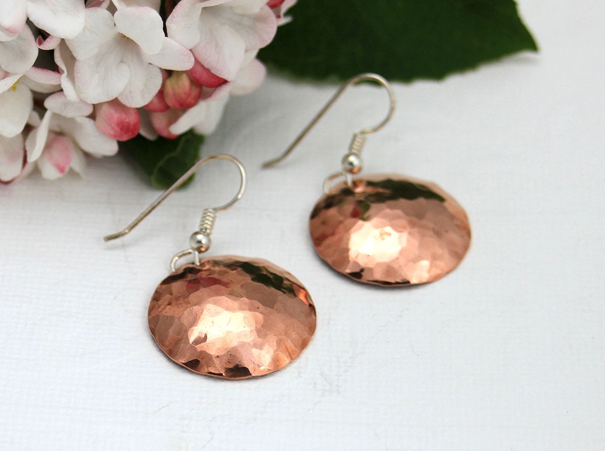Copper earrings copper dangles hammered copper earrings Etsy