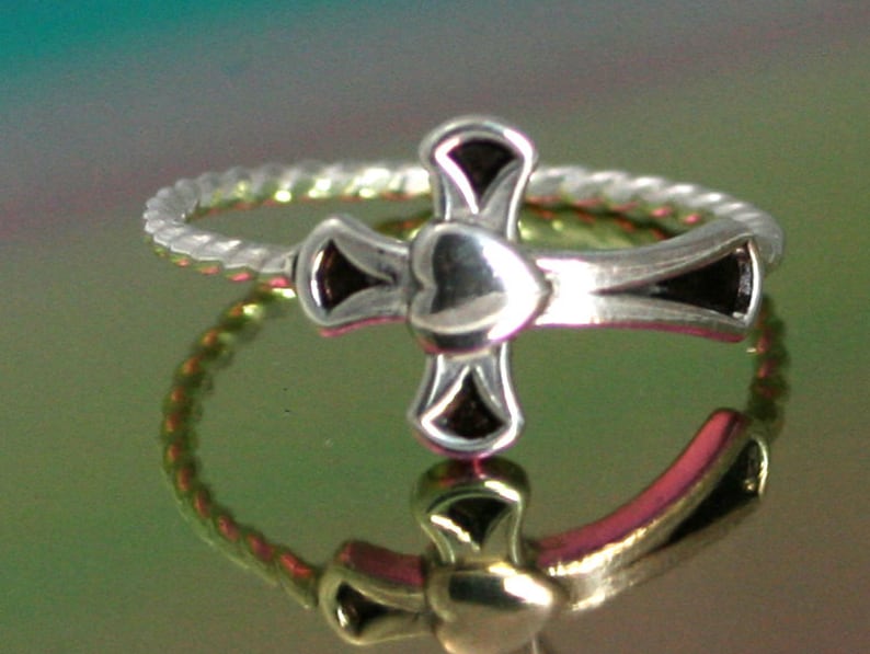 Sterling silver cross ring heart cross ring religious ring Etsy