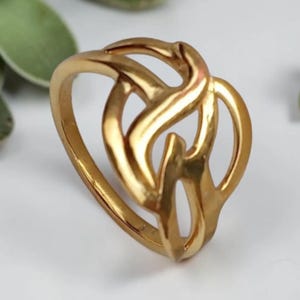 Modern Art Design Ring 92.5 sterling Silver Base Gold Plated Statement Ring