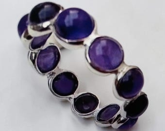Amethyst Gemstone Ring Handmade 92.5 Sterling Silver Eternity Band
