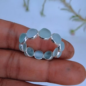 Ring i havsglas med aquakalcedon, kustarmband i 925 sterlingsilver, handgjorda smycken med havsinspiration
