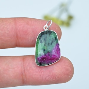 Natural Ruby Zoisite Pendant Necklace | 925 Sterling Silver 15x20mm Gemstone Jewelry Gift for Her