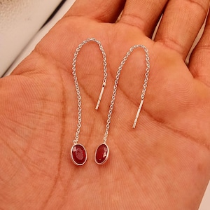 Oval Rubin Ohrringe, 925 Sterling Silber, Indischer Stil Tropfen Schmuck