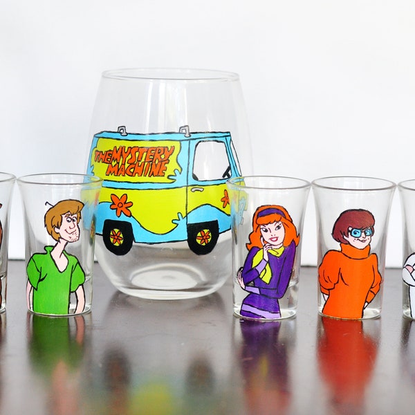 Scooby Doo Gang Shot Glasses and Mystery Machine Wine Glass