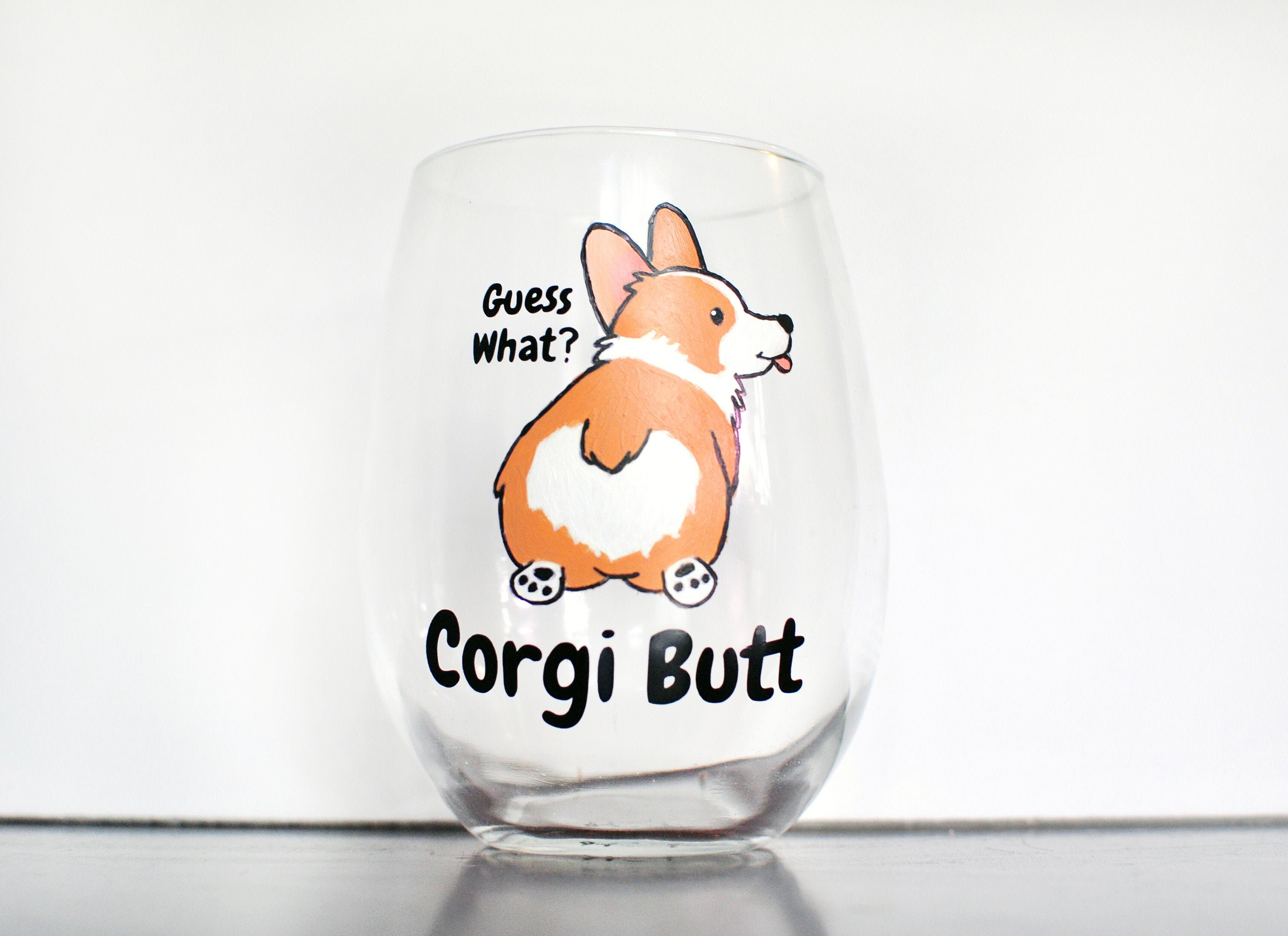 Corgi Butt Stemless Wine Glass | Etsy
