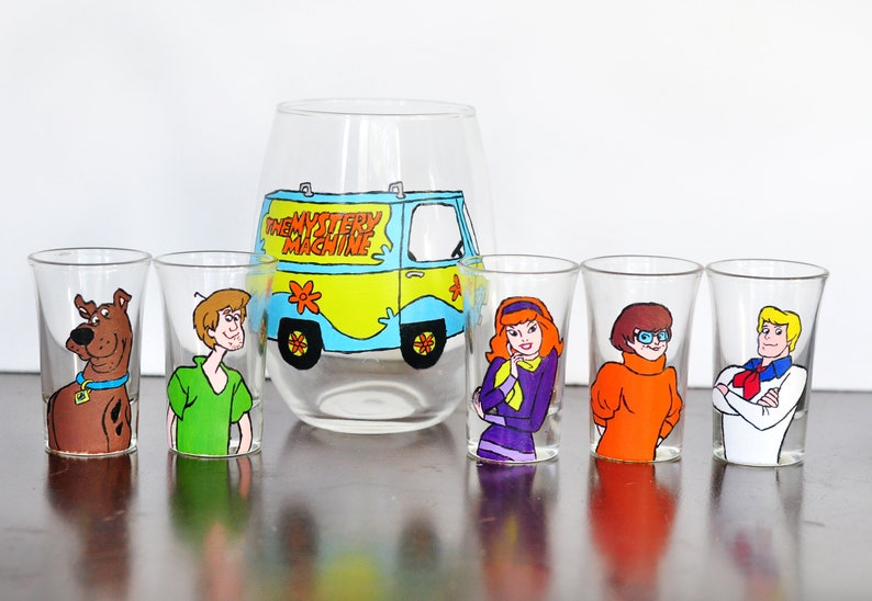 Scooby Doo Gang Shot Glasses and Mystery Machine Wine Glass | Etsy