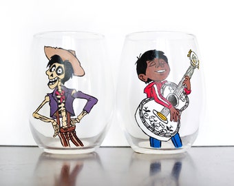 Coco Miguel Hector Disney Stemless Wine Glasses
