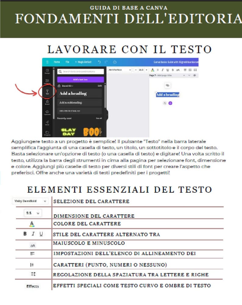 May include: A guide to Canva basics, focusing on text editing. The image shows a screenshot of the Canva interface with text options, including font selection, size, and color. The guide also highlights essential text elements.