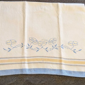 Vintage Embroidered Linen, Striped Embroidered Kitchen Towel