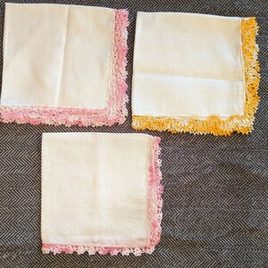 3 Vintage Variegated Crochet Handkerchiefs - Colorful Trim