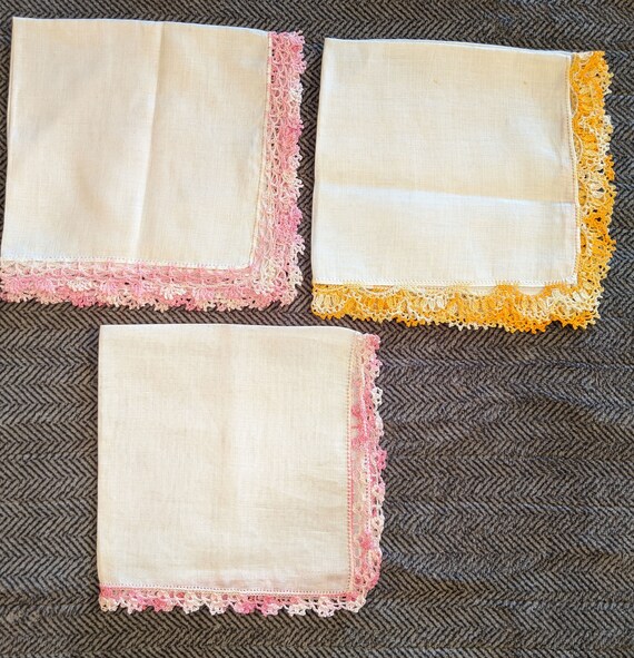 3 Vintage Variegated Crochet Handkerchiefs - Color