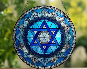 Acchiappasole in acrilico con Stella di David, finto vetro colorato, decorazione per finestra con Stella di David, decorazione per Hanukkah, regalo ebraico, regalo religioso per lei