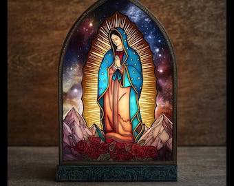 Jungfru Maria ljusstake, katolsk heminredning, religiös present till mamma, bönerums altarlampa, andlig present till henne, kyrkoinredning