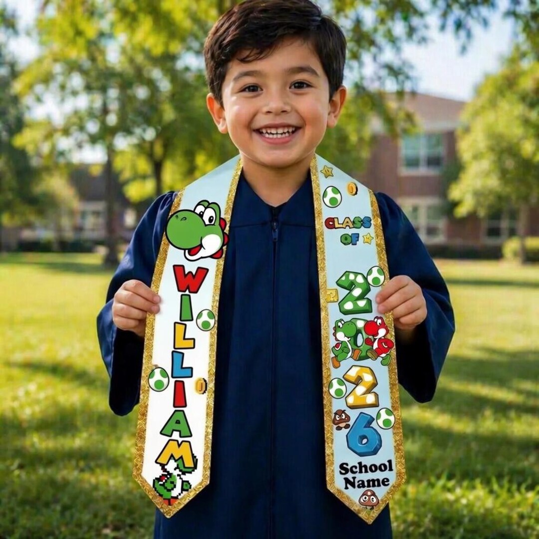 Yoshi Graduation Personalized Name Yoshi Graduation Stole for Kids, Custom Super Mario ...