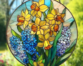 Atrapasol de narciso, flor de nacimiento de marzo, acrílico imitación vitral, adorno para ventana, decoración de jardín primaveral, regalo para mamá, regalo para tu pareja