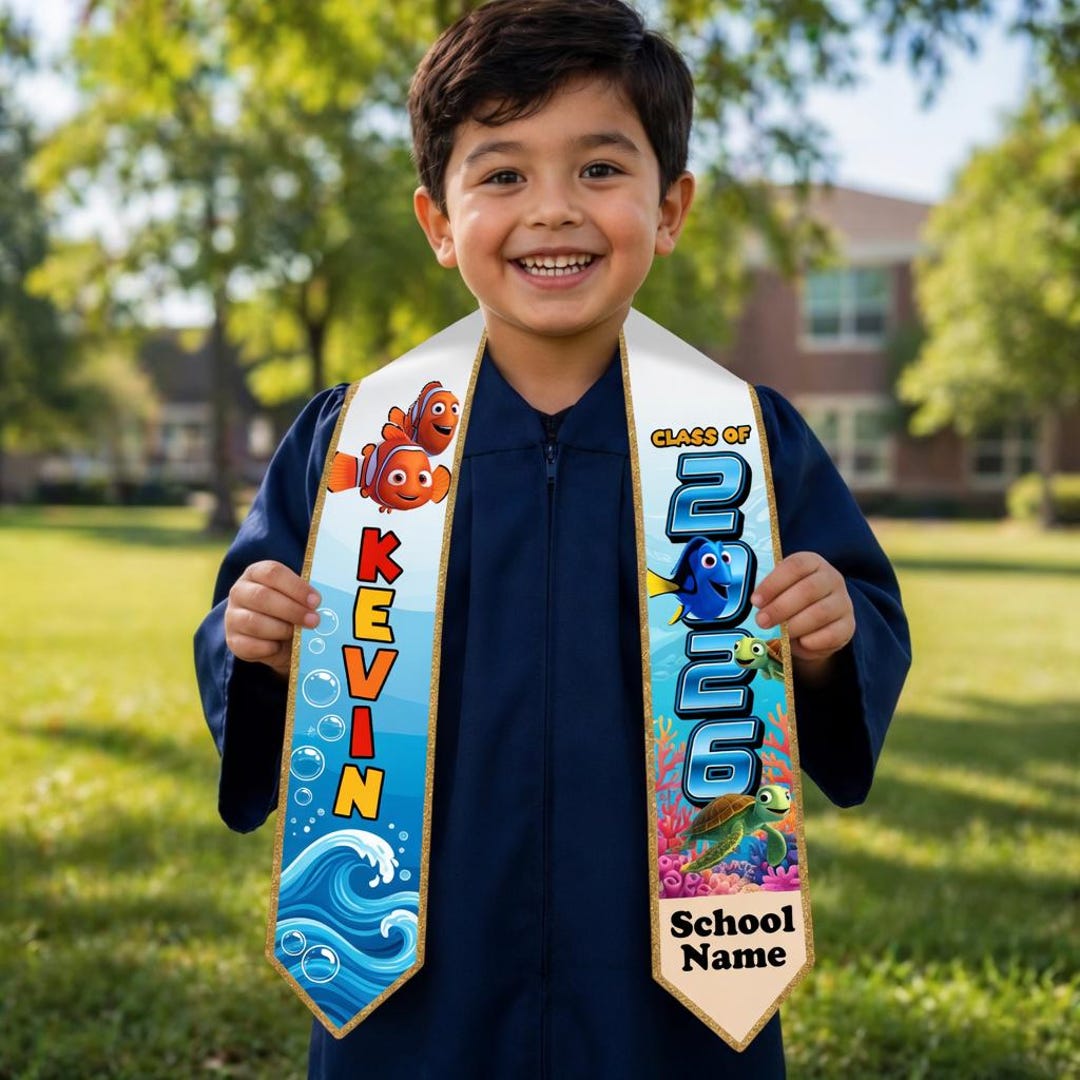 Custom Finding Nemo Kids Graduation Stole, Dory Disney Class of 2026 ...