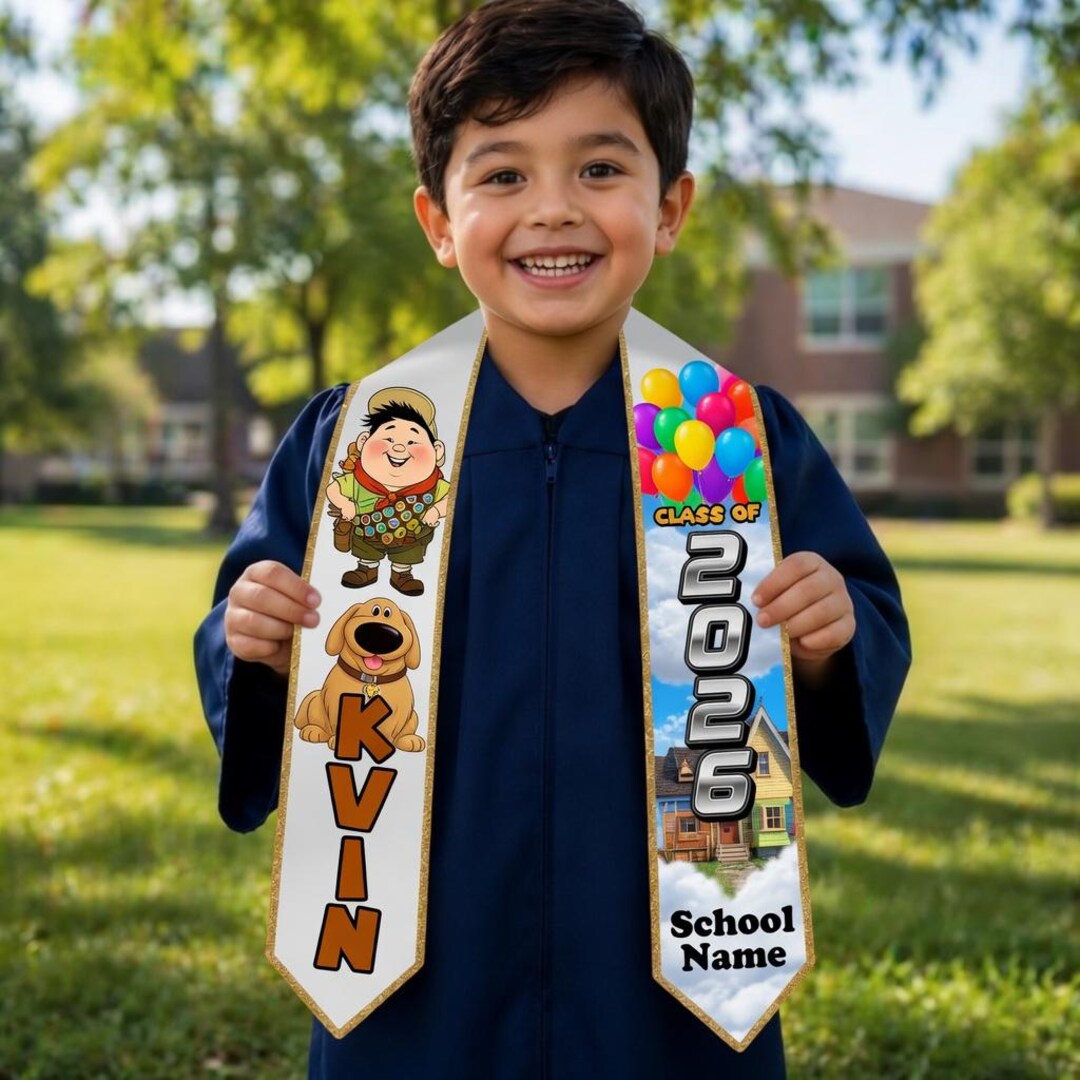 Up Russell Graduation Custom up Movie Kids Graduation Stole, Russell and Dug Disney Class of ...