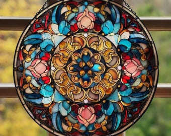 Mandala solfångare, zenmeditationsrumsdekor, andlig gåva för yogalärare, konstgjord glasfönsterhänge, akrylfönsterprydnad