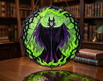 Atrapasueños de Maléfica de Disney, letrero mágico de llama verde, adorno para ventana de Halloween, decoración gótica espeluznante, regalo de la era de los villanos para ella, La Bella Durmiente