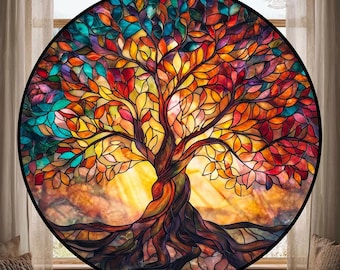Tree of Life Suncatcher, Stained Glass Window Hanging, Spiritual Home Decor, Boho Art, Family Tree Gift, Yggdrasil Decor, Natural Decor