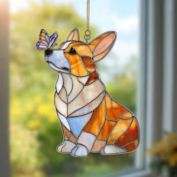 Corgi Memorial Suncatcher with Butterfly, Pet Loss Sympathy Gift, Welsh Corgi Window Hanging, Rainbow Bridge Decor, Corgi Lover, NOT GLASS
