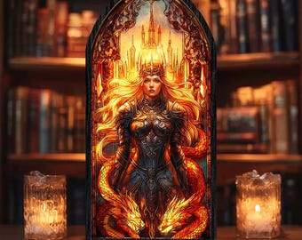 Aelin Book Nook, Fire Queen Book Nook, Throne of Glass Fantasy Window Light, Warrior Queen Arch Decor, Bookish Gift, Arch Bookshelf Decor