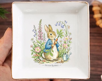 Personalized Peter Rabbit Ring Dish, Custom Beatrix Potter Trinket Tray, Easter Gift for Kids, Baby Shower Present, Bunny Jewelry Dish