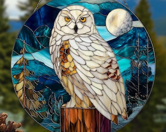 シロフクロウ：ステンドグラス風クリスマスオーナメント - 本物の