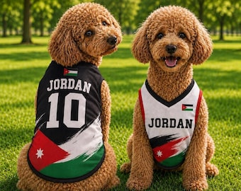 Maglia da calcio per cani Jordan, maglietta per animali domestici con bandiera giordana, completo da calcio per cuccioli numero 10, abbigliamento sportivo personalizzato per cani, regalo per amanti dei cani