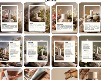 Plantillas de Instagram para contar historias sobre el cuidado de la piel y crear marcas de belleza / Kit de contenido de Canva para Instagram
