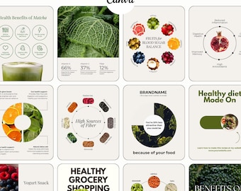 Plantillas de Instagram para nutrición + Planificadores de comidas para dietistas y marcas de bienestar / Plantillas de Canva para Instagram