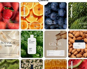 120 plantillas de Instagram de cuidado de la piel natural para marcas de belleza a base de frutas / Plantillas de Instagram de Canva orgánicas