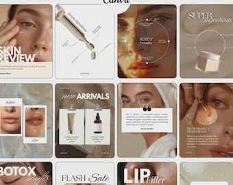 Plantillas de Instagram de Medspa para rellenos de labios, bótox, peelings químicos y cuidado de la piel (Canva)