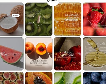 Plantillas de Instagram de cuidado de la piel natural para marcas de belleza a base de frutas / Plantillas de Instagram de Canva orgánicas