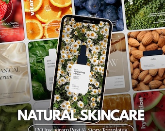 120 plantillas de Instagram de cuidado de la piel natural para marcas de belleza a base de frutas / Plantillas de Instagram de Canva orgánicas